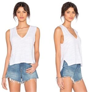 REVOLVE LNA White Sleeveless Tank Top High low hem heathered burnout Cropped XS